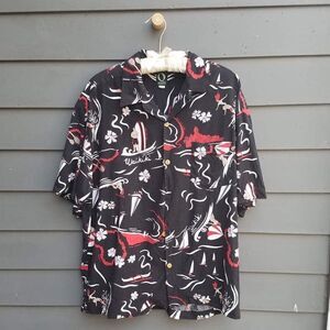 Vintage Oue Surf Shirt - Wai Kiki - Red and Black - Size Large - EUf